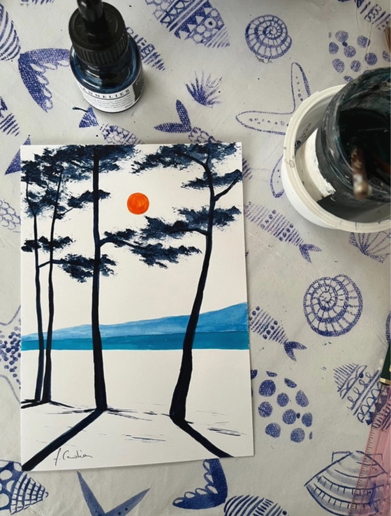 Image 1 of Set of 3 sketches by F Cadiou, 21x15cm.