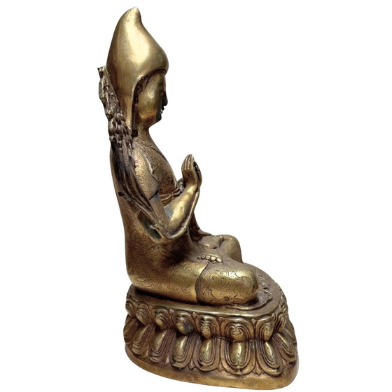 Estatua de Bronce Tibetana Antigua de Je Tsongkhapa – Grabada a mano – 28 cm – 2.2 kg – Esculturas, Bronze (photo 3 of 10)