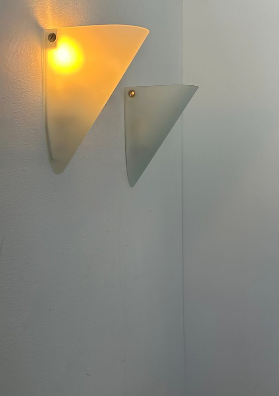Image 1 of Pair of vintage sconces, sandblasted glass, France 1970