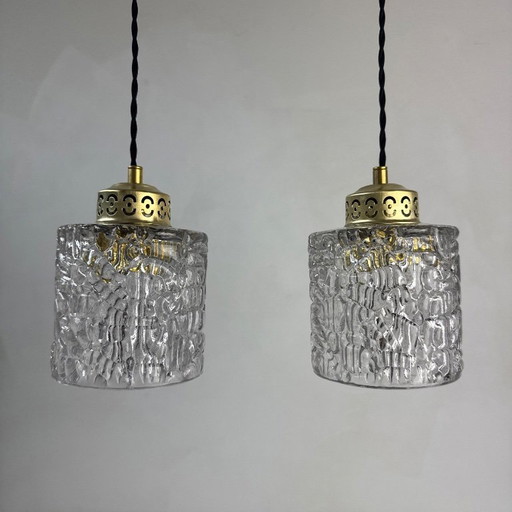 PAIR OF OLD VINTAGE GLASS PENDANTS