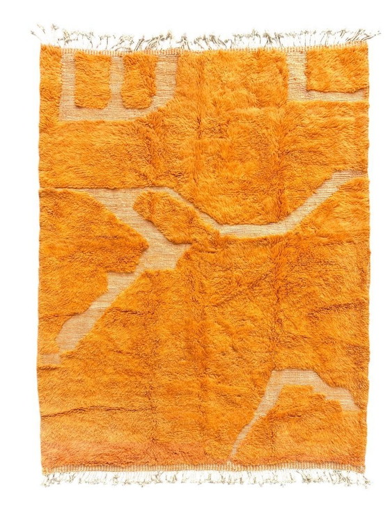 Image 1 of Handgeknüpfter marokkanischer Mrirt-Teppich – Wollteppich in gebranntem Orange, 200 x 300 cm – Moderner, strukturierter Teppich