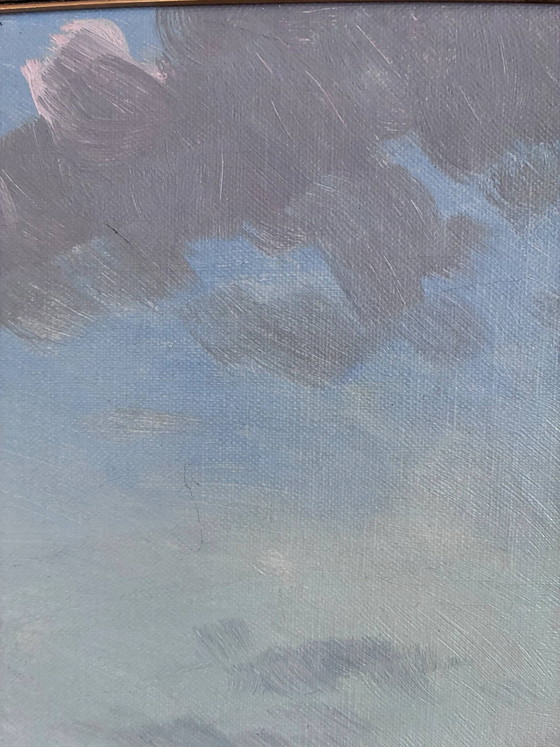 Image 1 of Peinture à l'huile originale vintage représentant une marine, signée, art de voilier