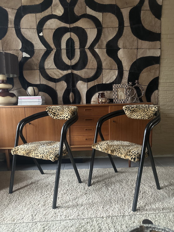 Image 1 of Stof con stampa panterprint vintage eetkamerstoelen