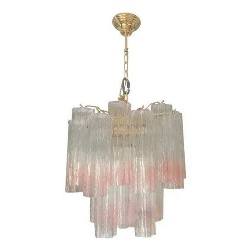 Murano Style Glass Vanished Pink Tronchi Venini Style Chandelier