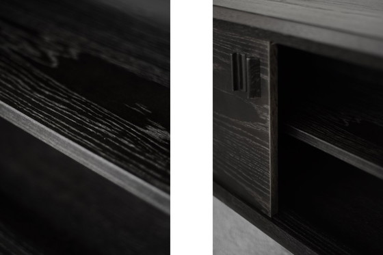 Image 1 of Vintage Mid-Century Scandinavian Modern Dark Oak Sideboard with Wooden Handles, 1960s