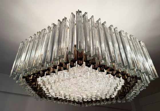 Image 1 of Weelderige kroonluchter van Paolo Venini voor Vivarini, Muranoglas/Prismaglas, Italië, jaren 70, op maat gemaakt