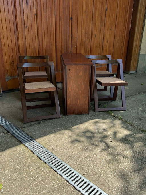 Vintage Folding Chairs and Drop-Leaf Dining Table, 1960s, Set of 5