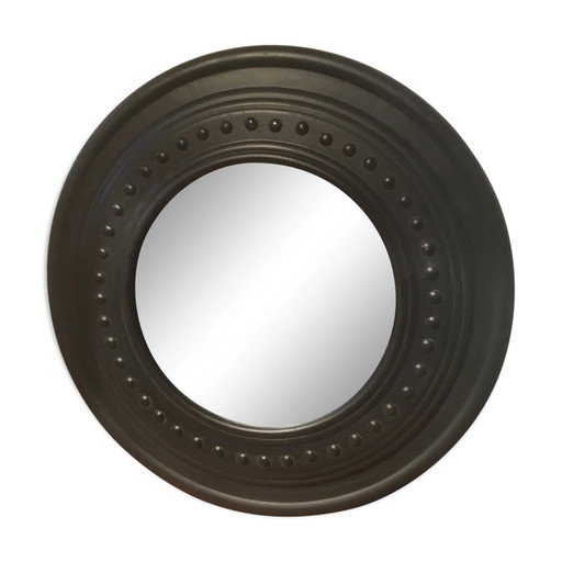 Zwarte ronde grenen spiegel 60cm