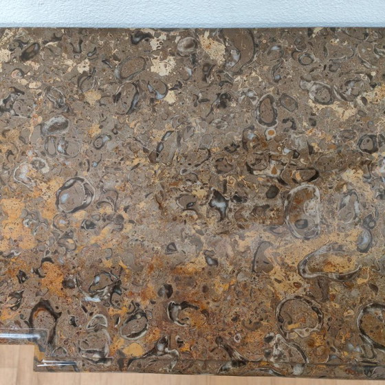 Konsolentisch, Beistelltisch mit Marmorplatte und vergoldetem Holz mit Spiegel, Braun, Klassiek (Foto 11 von 15)