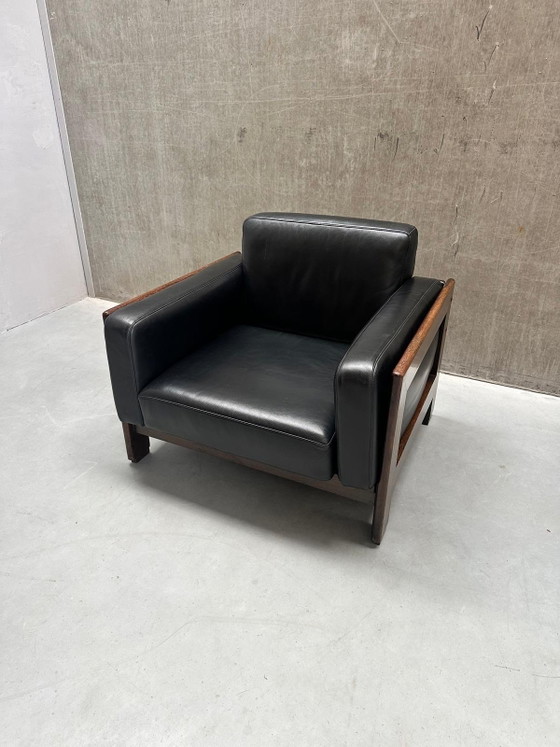 Fauteuils Knoll Bastiano en cuir noir et noyer Afra & Tobia – Gavina, Wood, Leather (photo 8 of 11)