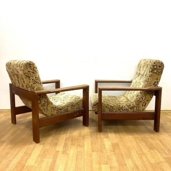 Image 1 of Retro-Sofagarnitur, Massivholzrahmen, 1970er Jahre