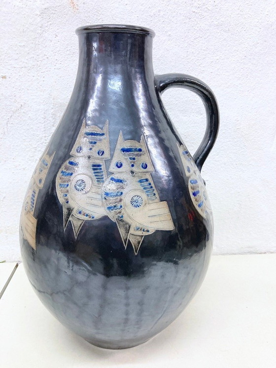 Image 1 of Large floor vase pottery Mühlendyck 1990 owl decoration