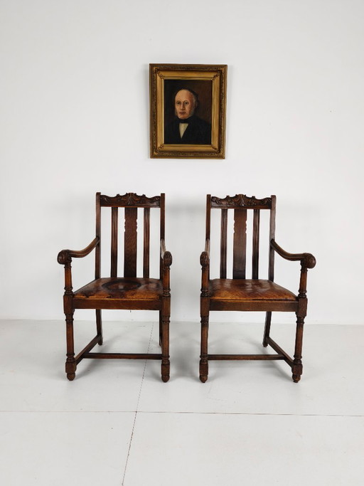 Par de sillones de roble de F. Parker & Son – Inglés del siglo XIX – eetkamerstoelen, Wood