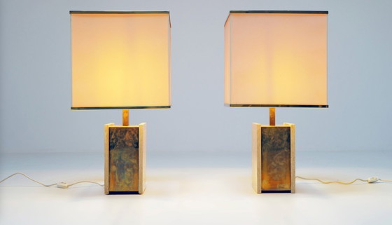 Image 1 of Couple travertine lamps, 1970's