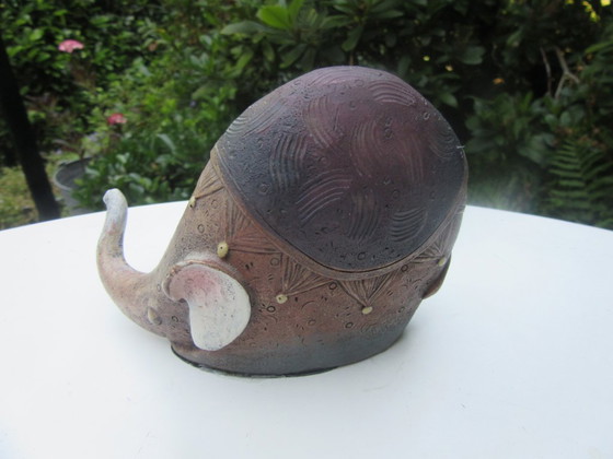 Image 1 of 2 Elephant Statues Figurines Ceramic Stoneware Mid Century Modern