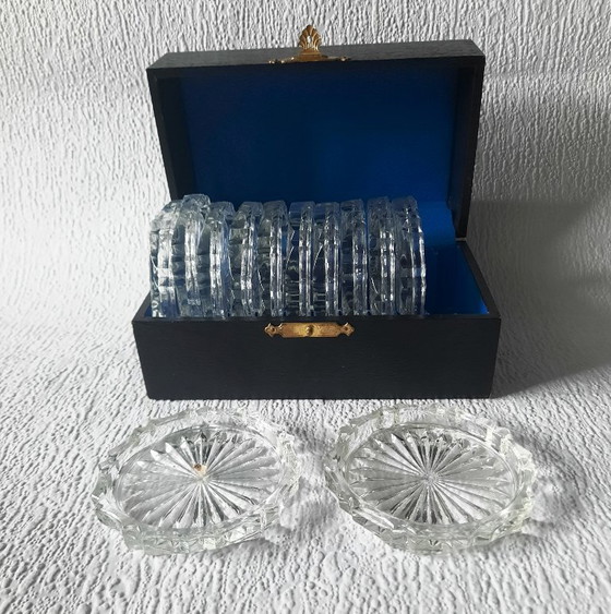 Image 1 of (W028) Rare Complete Set: 12 Vintage Crystal Coasters with Original Luxury Box