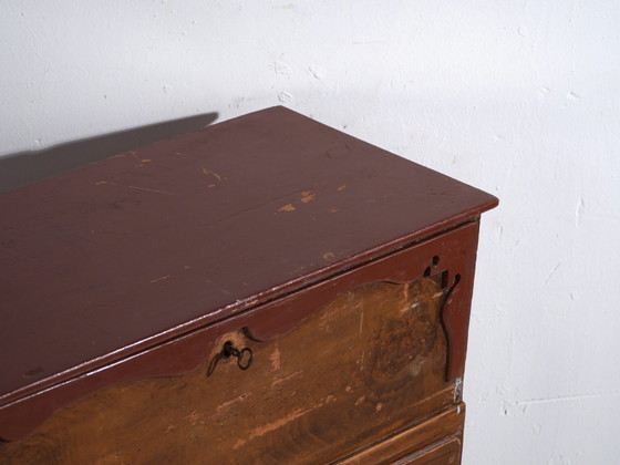 Cassettiera-scrittoio antica in pino – Rustica europea con ribalta – circa 1900 – Scrivanie (photo 20 of 39)