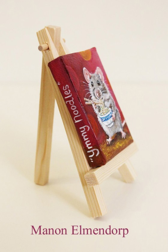 Image 1 of Unique Hand-Painted Little Mouse Painting, Signed