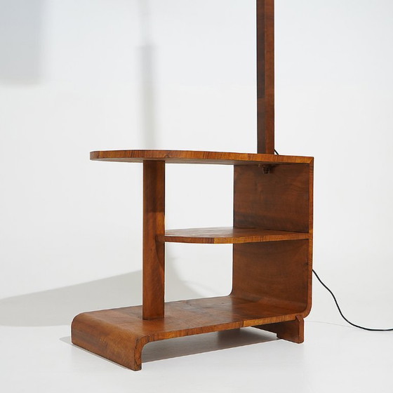 Image 1 of Stehlampe mit Maserholztisch, 1930er Jahre