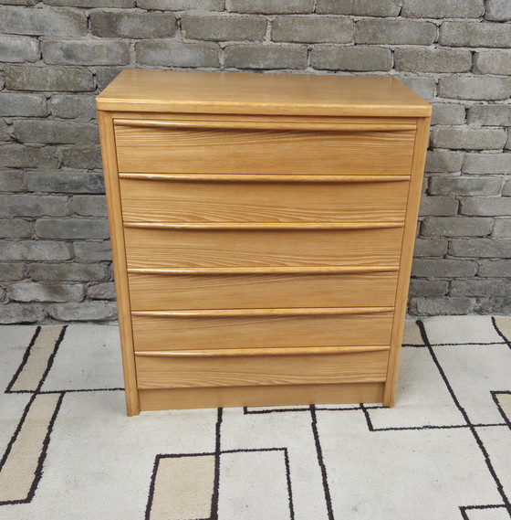 Image 1 of Vintage Scandinavische commode van massief hout met 6 lades, jaren 70.