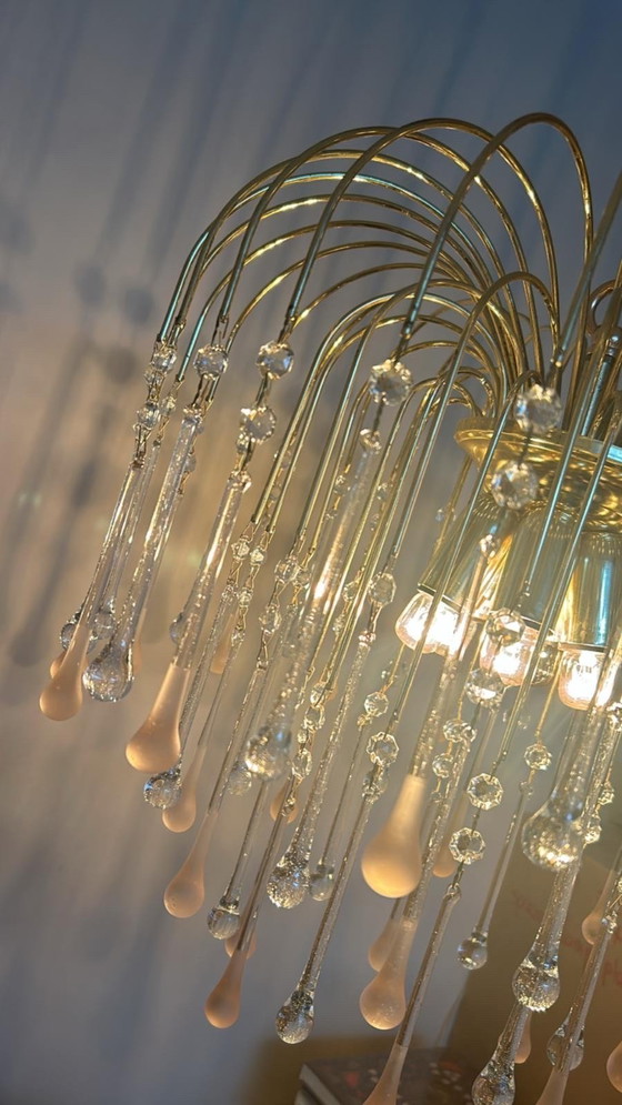 Image 1 of 3 stuks vintage Italiaanse Teatdrop kroonluchters pegels roze 