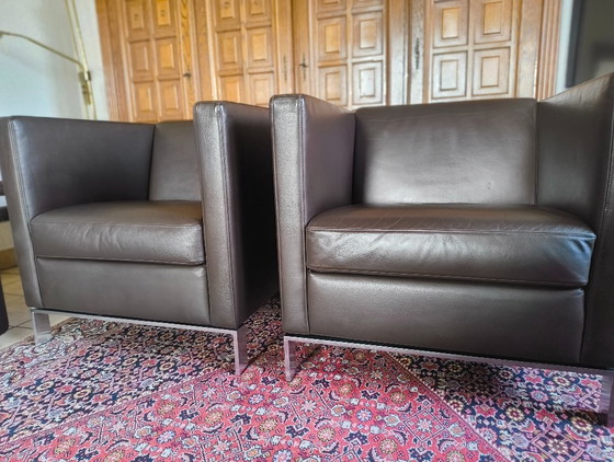 Image 1 of Set van 2 exclusieve Walter Knoll Foster 501 leren fauteuils - Donkerbruin