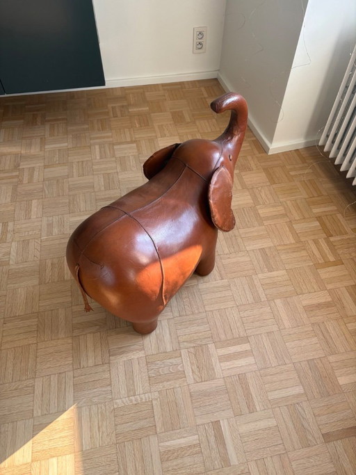 Poggiapiedi originale Dimitri Omersa Elephant in pelle Havana, modello grande, anni '70