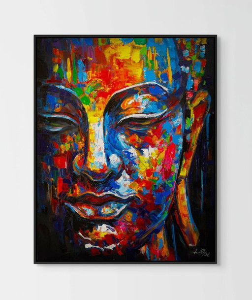 Unique hand-painted Buddha painting “Awakening” – Seksak Jaichumchen – 80×100 cm