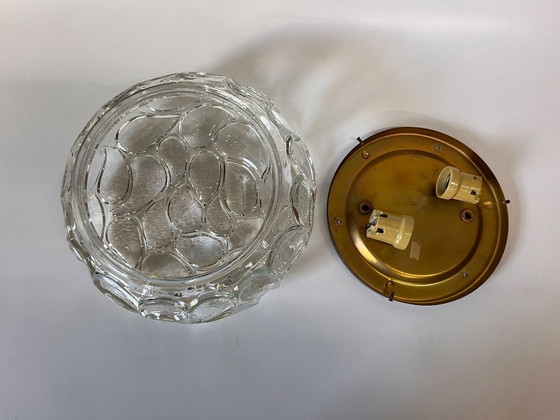 Image 1 of Lampada da soffitto Hillebrand, in vetro chiaro e oro, dell'era spaziale