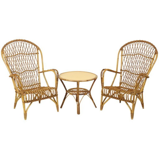 Ensemble Vintage Chaises en Rotin Fauteuils Boho