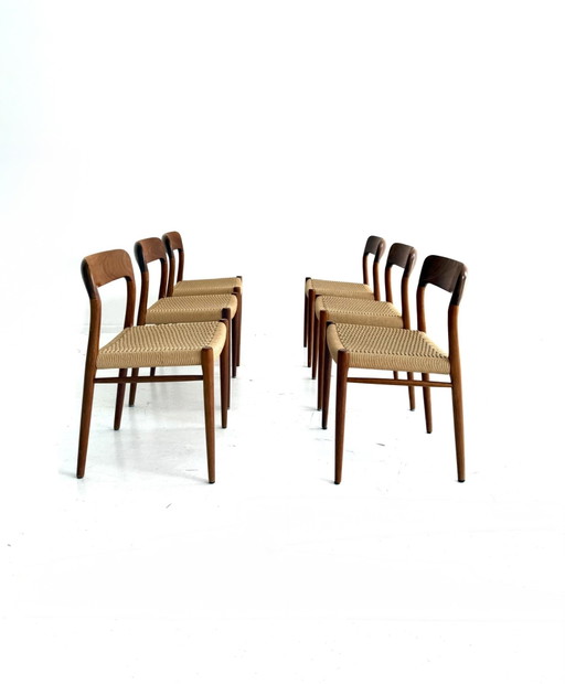 6x Vintage Modelo No. 75, Niels Otto Møller '60 – eetkamerstoelen, Wood, Paper (photo 2 of 13)