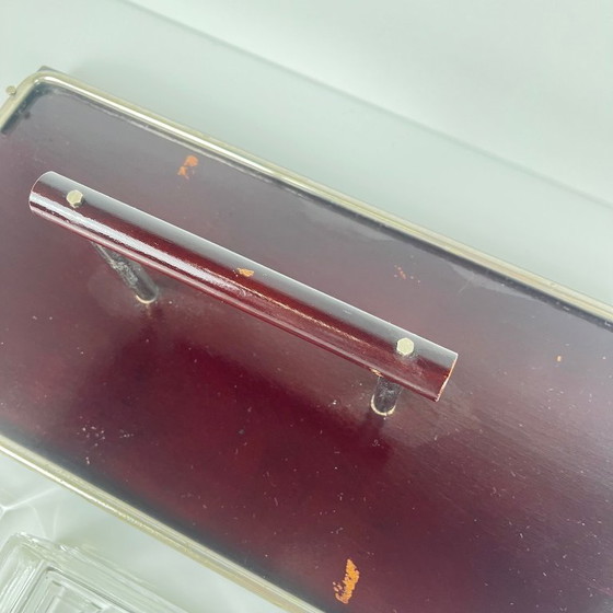 Image 1 of Vintage houten en glazen hapjesschaal, jaren 60/70