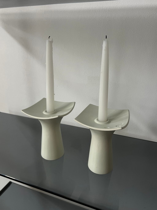 Bougeoirs en céramique blanche des années 1980 – kandelaars en kaarsen, Ceramic, Scandinavian