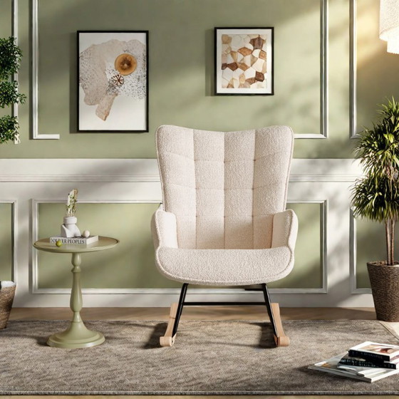 Image 1 of Rosahqnda zachte pluche stoffen schommelstoel met armleuningen en rugleuningen moderne mode woonkamer