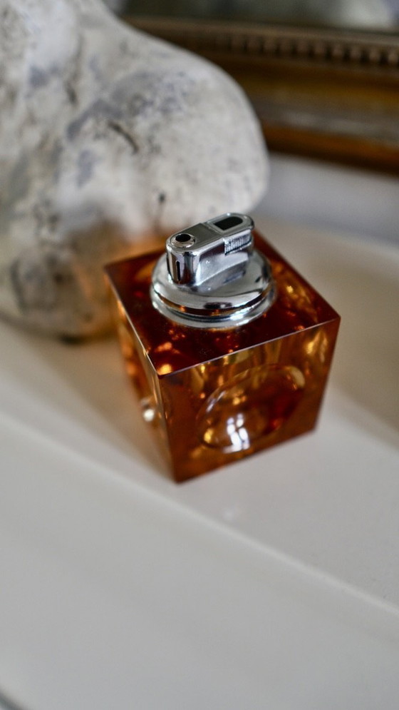 Image 1 of Vintage Murano Glass Orange Ice Cube Table Lighter by Antonio Imperatore - Italy - 1970s