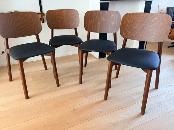 Set di 4 sedie vintage, modello “Peoni” – Sedie da pranzo, Wood, Leather (photo 4 of 5)
