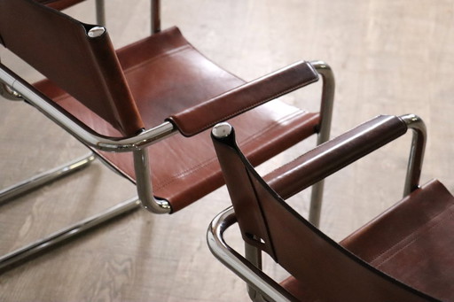 MG5 dining Chairs in cognac leather and chrome by Mart Stam & Marcel Breuer, 1960s