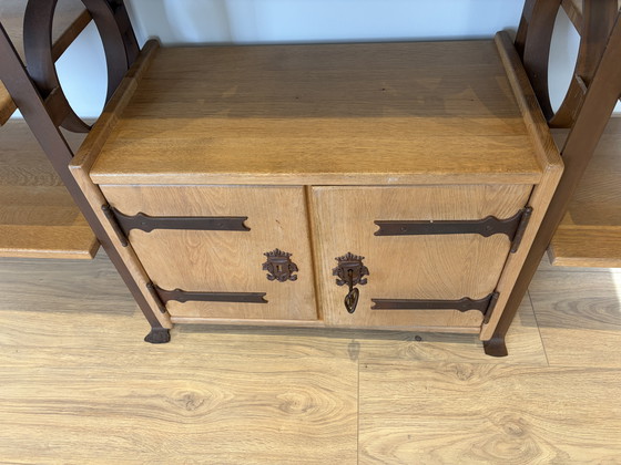Image 1 of Oak with steel uprights cheese cabinet brutalist bookcase