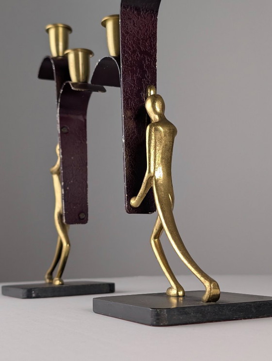 Image 1 of Pair Art Deco Bronze Candelabras by Karl Hagenauer, 1940s