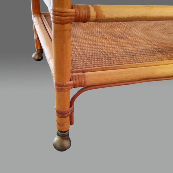 Image 1 of 1960s Italian Mid-Century Modern Bamboo & Rattan Bar Cart. Made in Italy