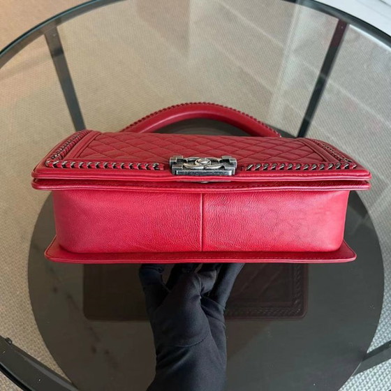 Image 1 of Chanel Calfskin Boy Handle New Medium 28CM Quilted Leboy Palladium Silver Hardware Series 23