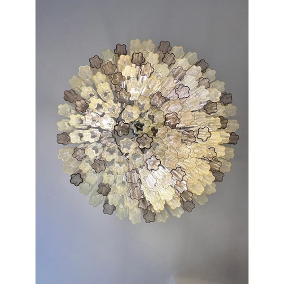 Image 1 of Luxe, extra grote kroonluchter van champagne- en fumé-muranoglas met Tronchi-design.