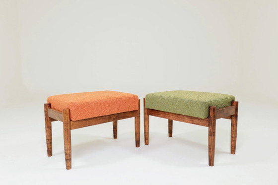 Image 1 of Kids stools set of 2 green orange bouclé children chairs 