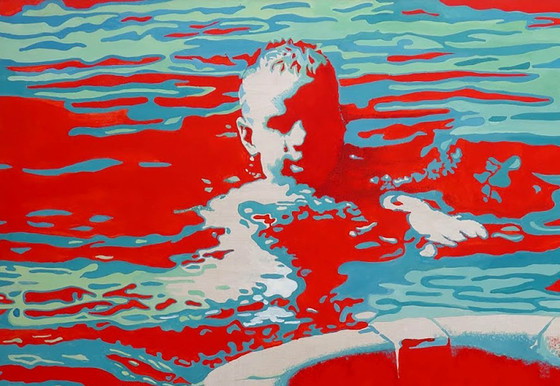 Original Oil Painting Contemporary Art Symbolism Sea Boy Lifebuoy – Paintings & Drawings, Canvas (photo 4 of 7)