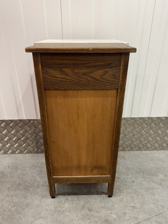 Image 1 of Art Deco Amsterdamse school nachtkast met marmer blad