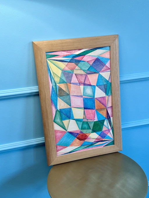 Joop van Bossum Abstraktes mehrfarbiges Gemälde 30 x 50 cm