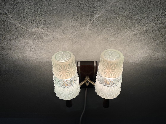 Image 1 of Vintage Wall Lamp 1950s-60s - Glass & Wood Design Classic