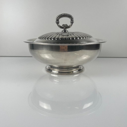 Fuente/sopera italiana de metal plateado para verduras, PM Italy, circa 1960-1980