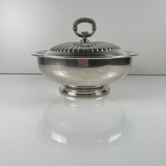 Image 1 of Fuente/sopera italiana de metal plateado para verduras, PM Italy, circa 1960-1980