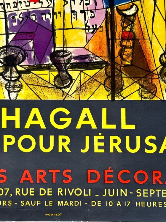 Marc Chagall, Cartel "Vitraux pour Jérusalem", 1961, Láminas artísticas, Papel, Amarillo, Modern (foto 4 de 5)